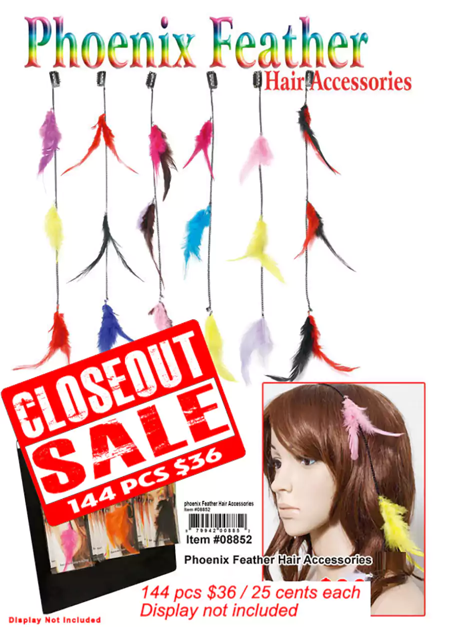 Phoenix Feather Hair Accessories - Closeout 144 Pcs.